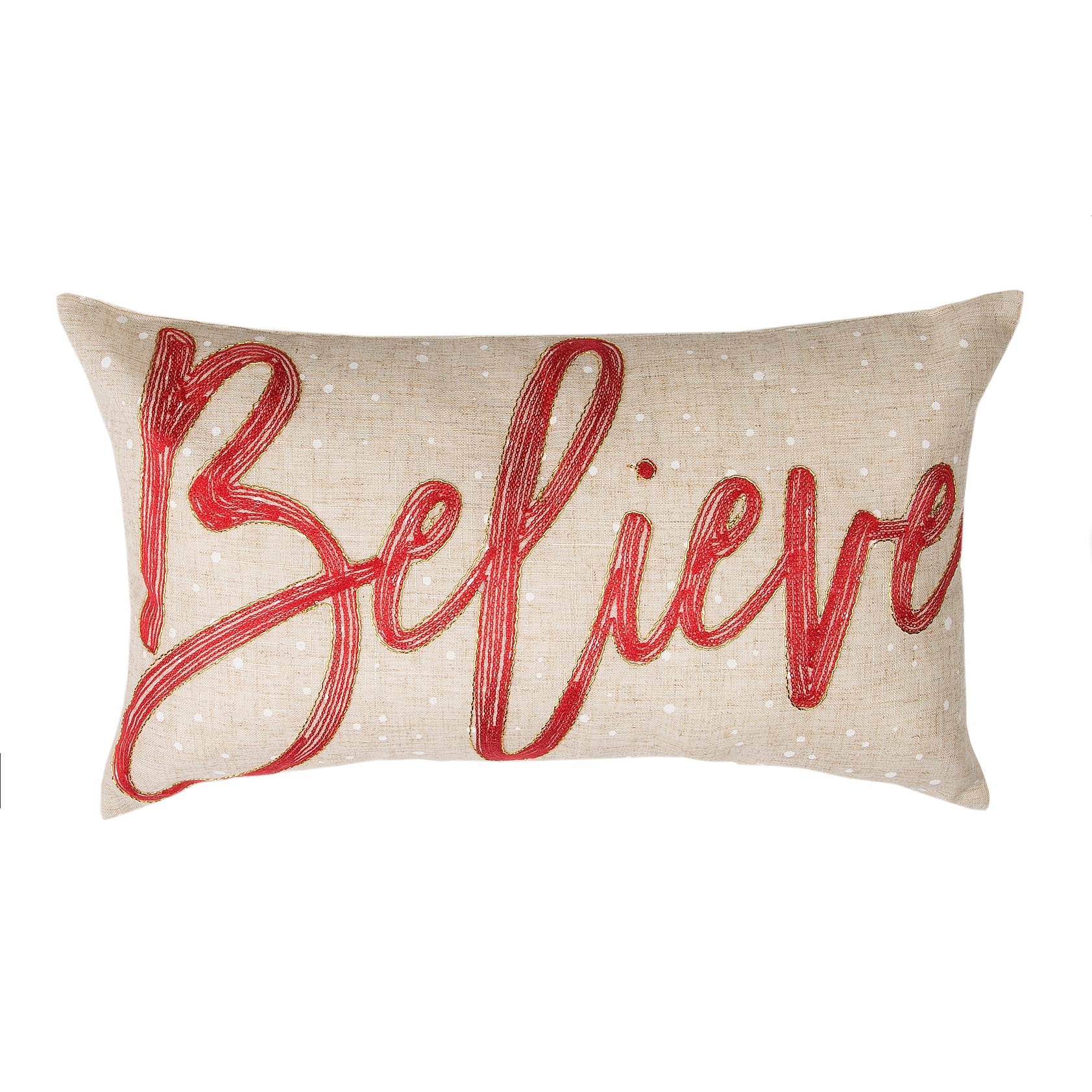 Believe Embroidered Christmas Pillow, 12 by 20-Inch