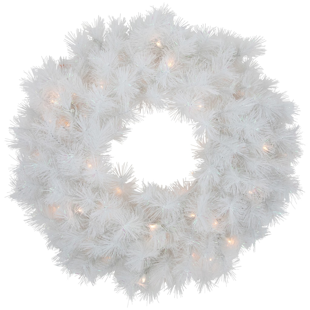 White Alaskan Pine Artificial Christmas Wreath, 24", Warm White LED