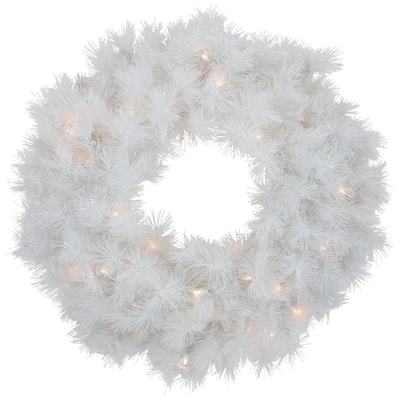 Pre-Lit White Alaskan Pine Artificial Christmas Wreath - Warm White LED Lights