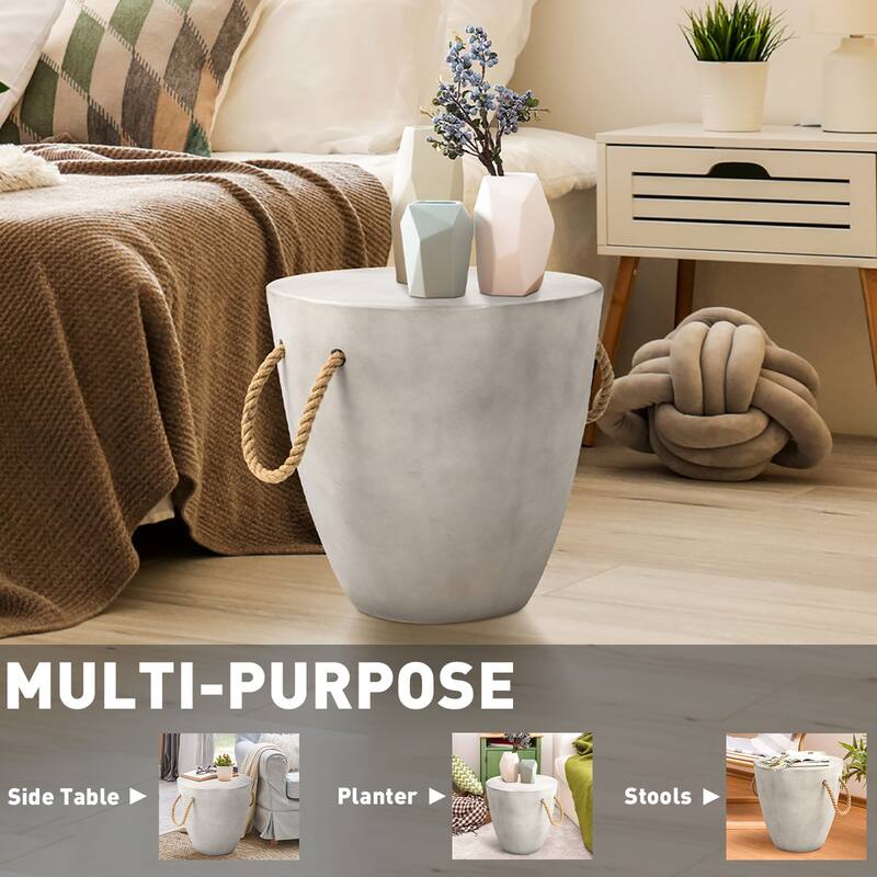 VENTOPYR Outdoor Concrete Side Table w Hemp Rope for Patio