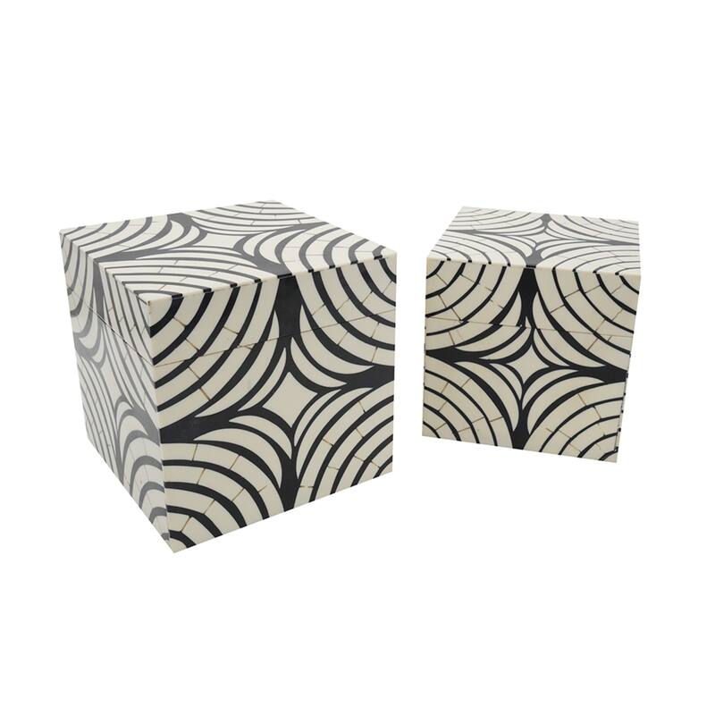 Lidded Square Storage Boxes - 8" - Black and White - Set of 2