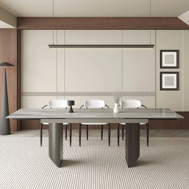 62.99"-94.48" Extendable Rectangular Sintered Stone Top Metal Base Dining Table - 94.48"