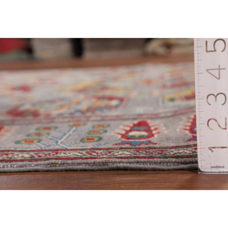 All-Over Gray Kazak Oriental Area Rug Handmade Wool Carpet - 6'4" x 9'7"