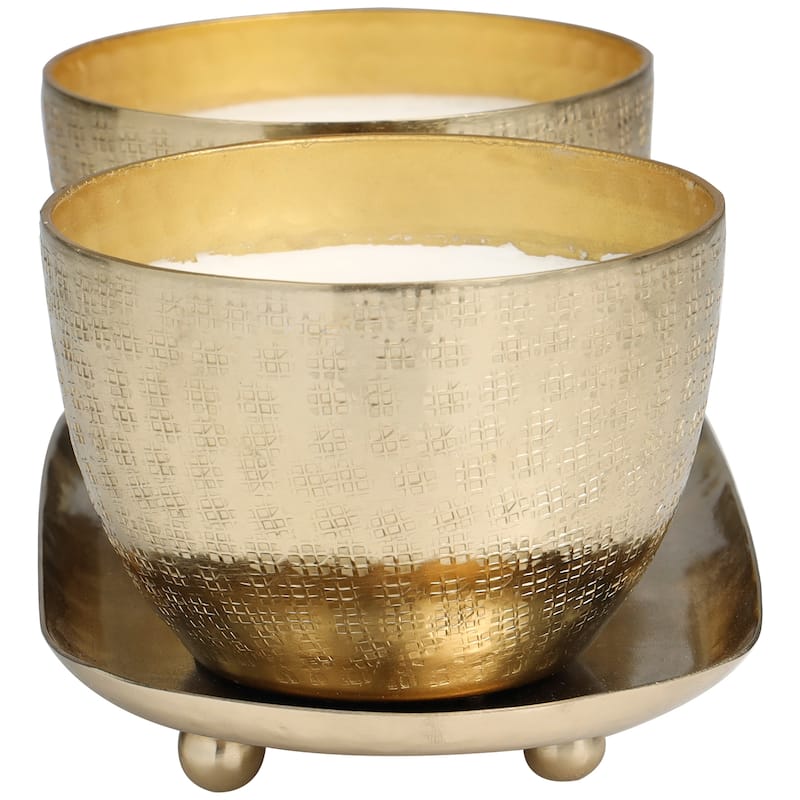 Silver or Gold or Copper Metal Scented Grid Patterned 10 oz 1 Wick Candle with White Wax (Set of 2)