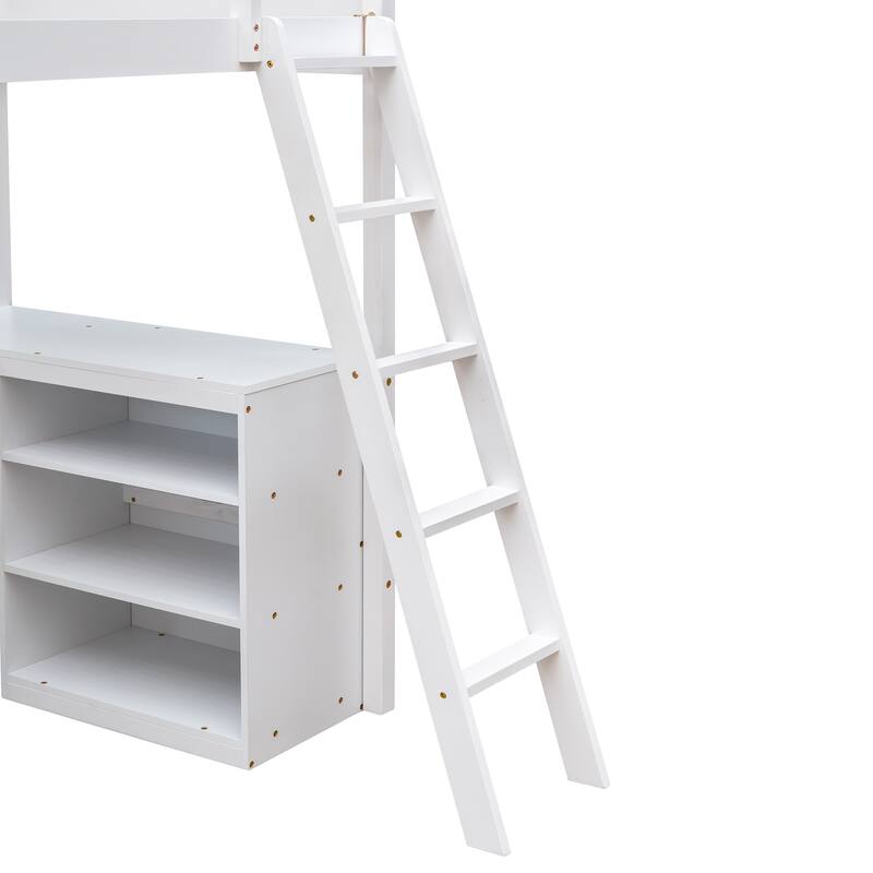 Multi-Functional Twin Loft Bed with Built-in Desk and Storage Shelves
