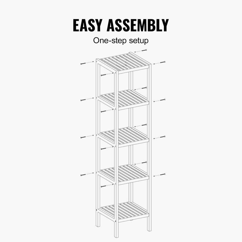 Freestanding 5-Tier Wicker Shelf, Narrow Storage Unit for Bathroom, Home or Kitchen - 12.99" x 12.99" x 57.87"