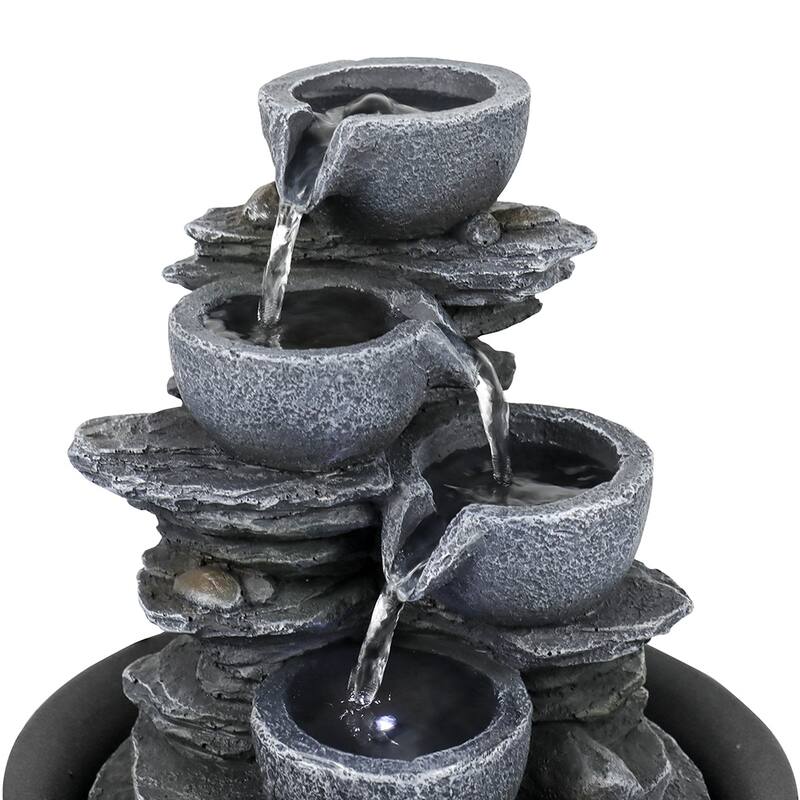 10.6-Inch H 4-Tier Bowls Cascading Tabletop Fountain with LED Light