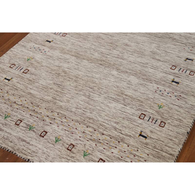Hand Knotted Oriental 100% Wool Carpet Tribal Animal Pictorial Beige & Ivories Gabbeh Area Rug - 5' 9'' X 4' 0''