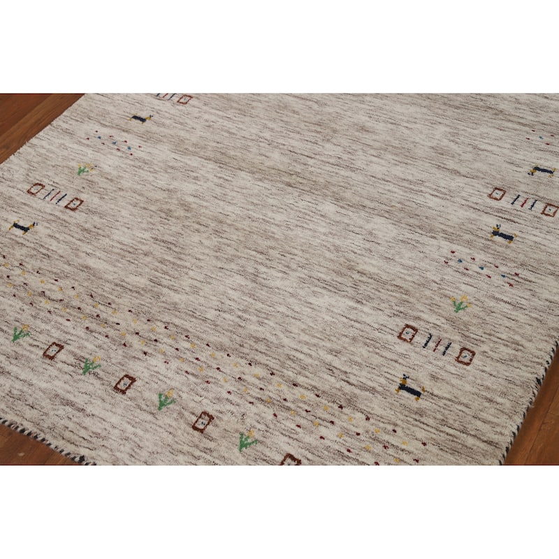 Striped Gabbeh Indian Rug Hand-Knotted Modern Wool Carpet - 4'0" x 5'9"