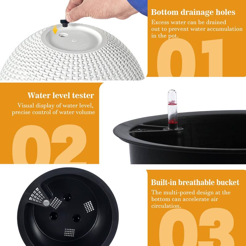 13.4 inch Self-Watering Hanging Rattan-Inspired Planter Large Capacity, Root-Rot Resistant Water Storage