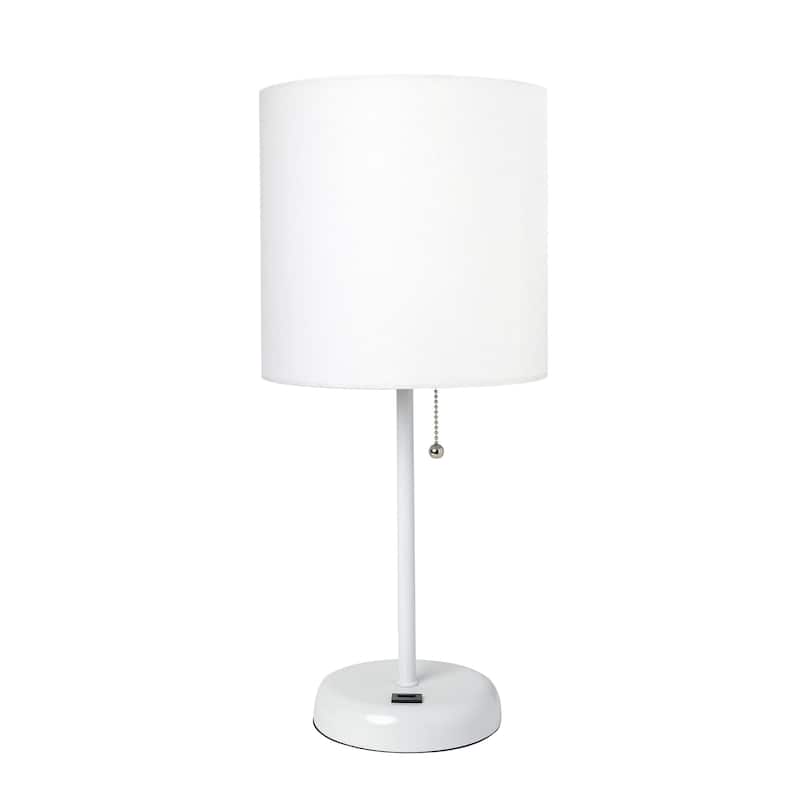 White Stick Lamp with USB charging port and Fabric Shade - White-White - Without Bulb
