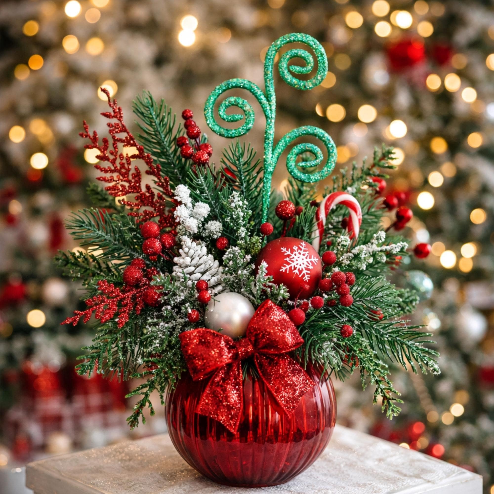 Glittered Swirls Christmas Pick Spray - 10" - Green