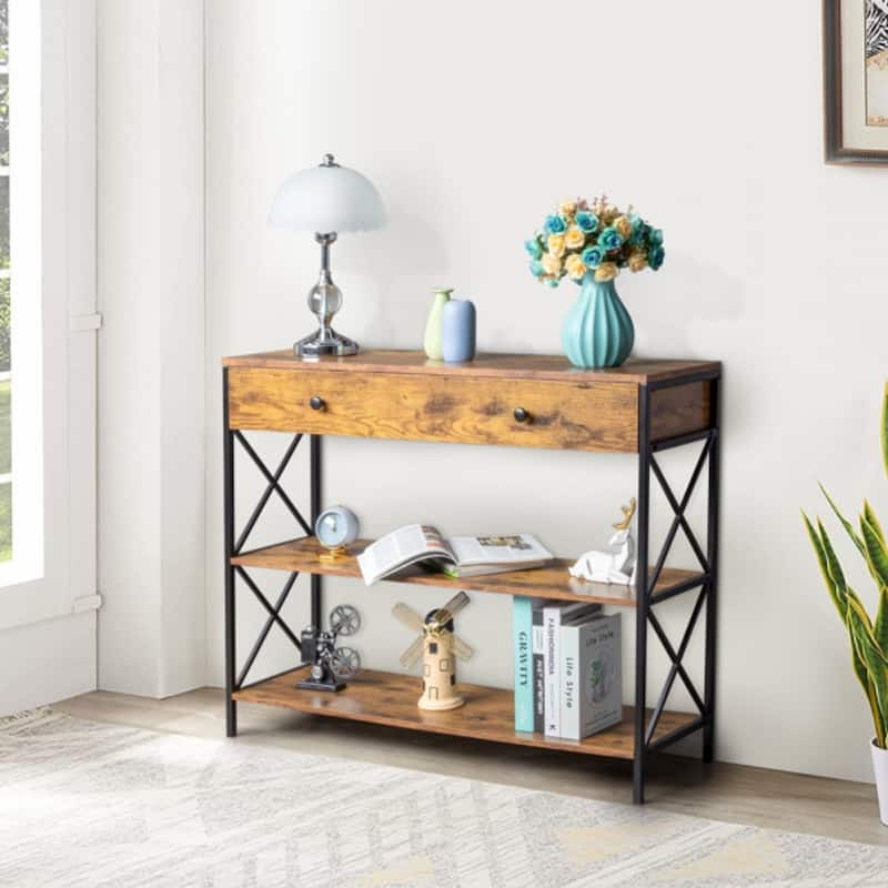 3 Tier Console Table with Drawer and Storage for Entryway - 39.4"L*11.8"W*31.7"H