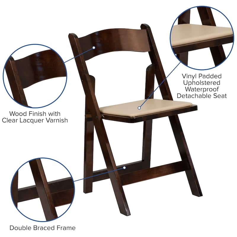 4 Pack Wood Folding Chair with Vinyl Padded Seat - 17.5"W x 18"D x 30.25"H - 17.5"W x 18"D x 30.25"H