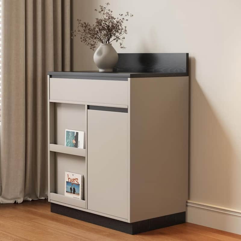 Modern 6-Drawer Storage Cabinet with Wavy Design and Black Wood-Grain Desktop - 3-drawer