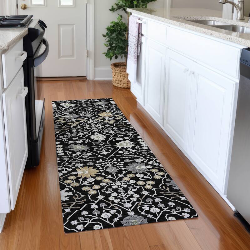 Premium Washable Super Soft Traditional Oushak Mayfield Rug - Black - 2'3" x 7'6"