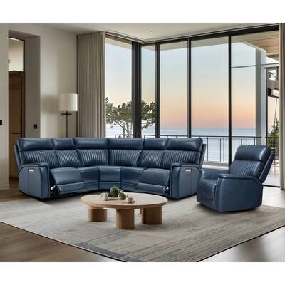 105" W Genuine Leather Power Reclining Sectional and Recliner Sofa Set with USB&USB-C Port, 2 Stationary Armlesschairs