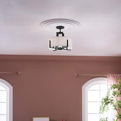 Kichler Lighting Malen 15.5 in. 4-Light Black Convertible Semi-Flush Mount Light with Fabric Shade