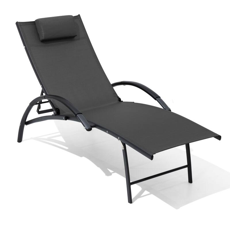 Crestlive Products Outdoor Adjustable Reclining Chaise Lounge Chair with Armrest