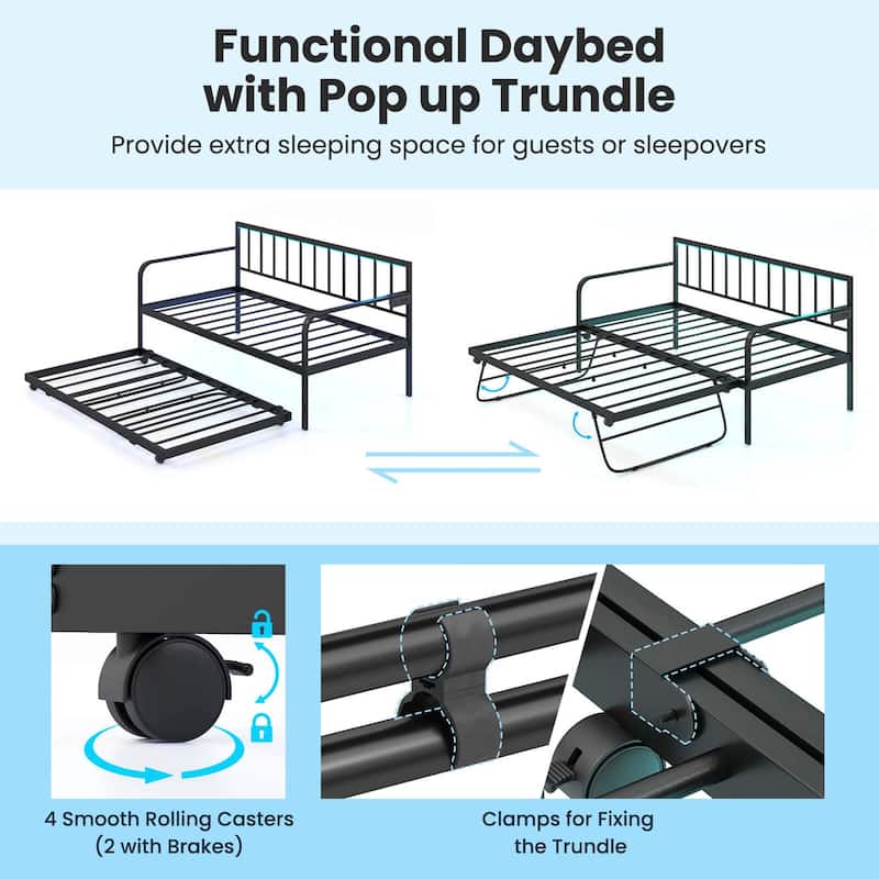 Costway Twin Daybed Adjustable Sofa Bed Frame with Charging Station &