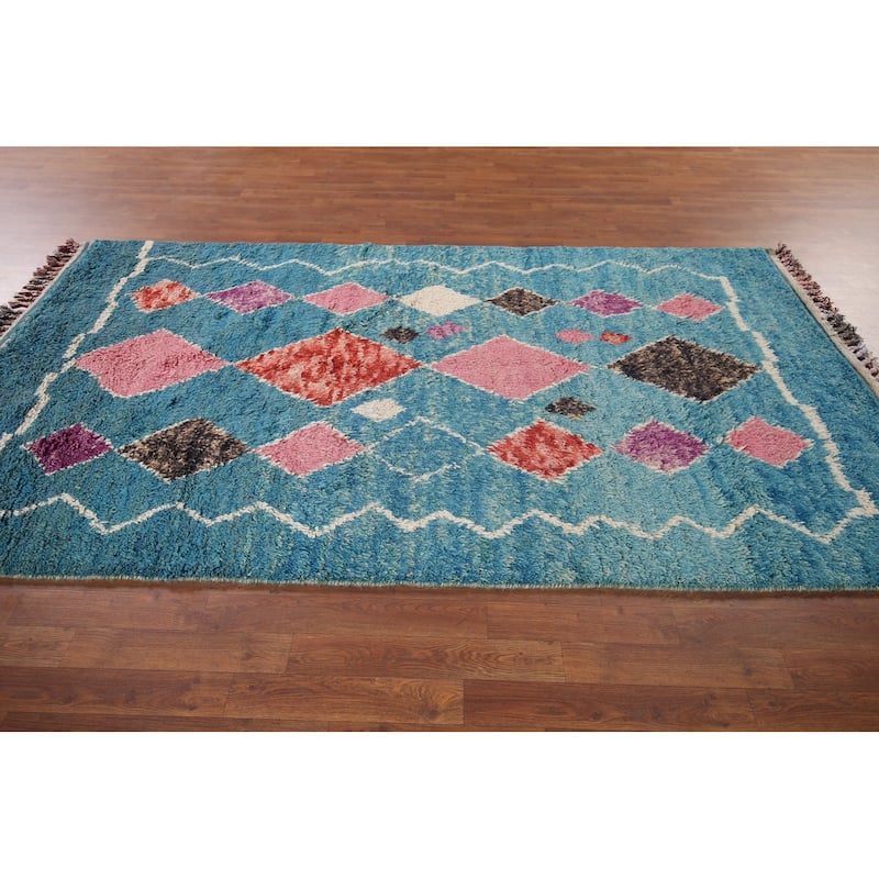 Turquoise Blue Moroccan Oriental Area Rug Hand-Knotted Wool Carpet - 5'0"x 9'1"