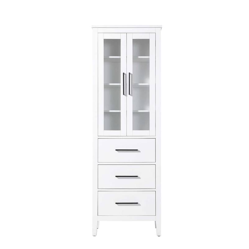 Laura 16-28 Inch Bath Storage Glass Cabinet - White - 24"