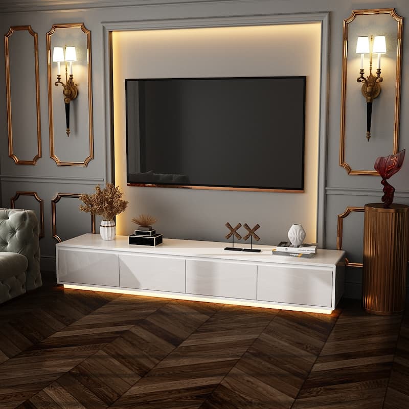 Luminous Elegance High Gloss Entertainment Center with LED Ambiance