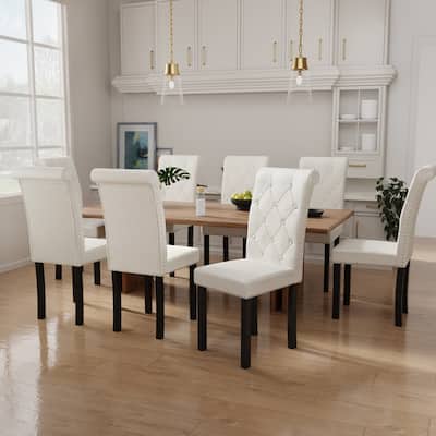 High-Back Tufted Nailhead Upholstered Dining Chairs (Set of 8)