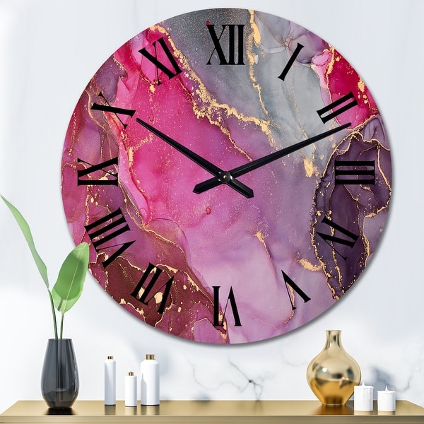 slide 2 of 10, Designart 'Purple And Grey Luxury Abstract Fluid Art' Modern wall clock 36 In. Wide x 36 In. High