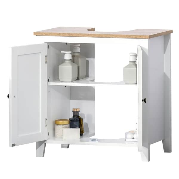 Kleankin Under Sink Bathroom Sink Cabinet Storage Unit With U Shape And Adjustable Internal Shelf White 23 5 X11 75 X23 5 Overstock 33623120