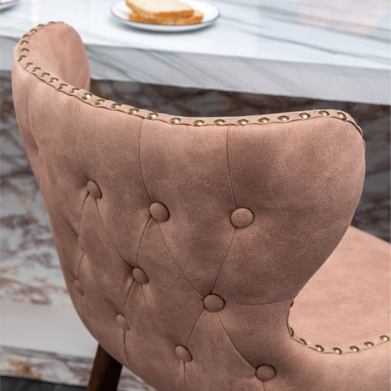 Nailhead Trim High Bar Stool, Faux Leather Bistro Counter Chair with Horn Backrest Kitchen Island Dining Chair, Set of 2