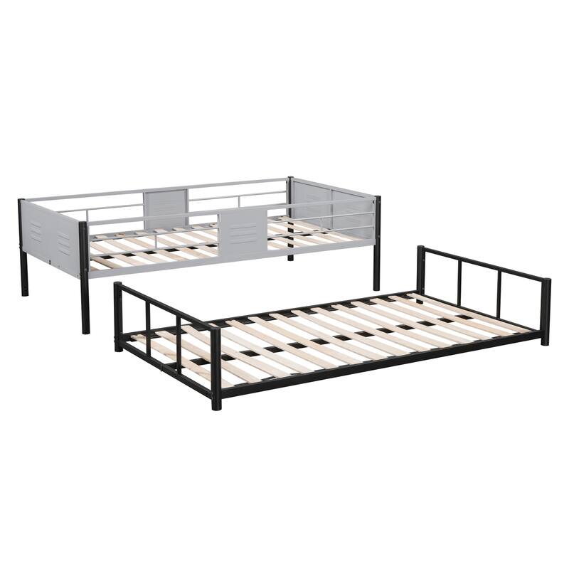 Metal Twin over Twin Bunk Bed with Vent Board and Safety Guardrail