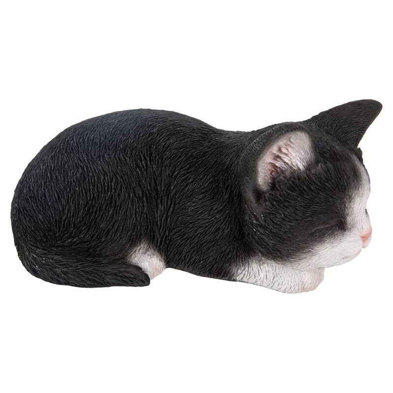 "7 Black and White Kitten Sleeping Outdoor Garden Figurine"