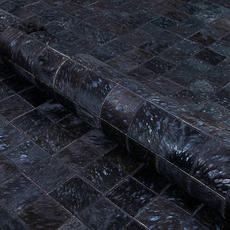 Handmade Vail Stellar Black Cowhide Leather Area Rug