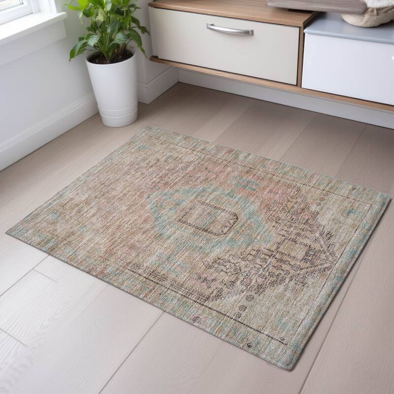 Premium Washable Super Soft Vintage Tribal Mayfield Rug - Pink - 1'8" x 2'6"