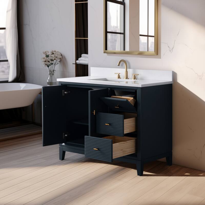 Vanity Art 42" Freestanding Bathroom Vanity with Engineered Marble Top and Sink