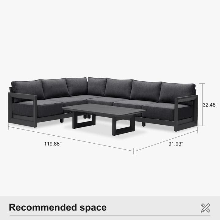 PURPLE LEAF Patio Furniture Set L-Shaped Outdoor Couch with 9.6" Thick Cushion Sofas for Yard Porch Deck, Grey with Table