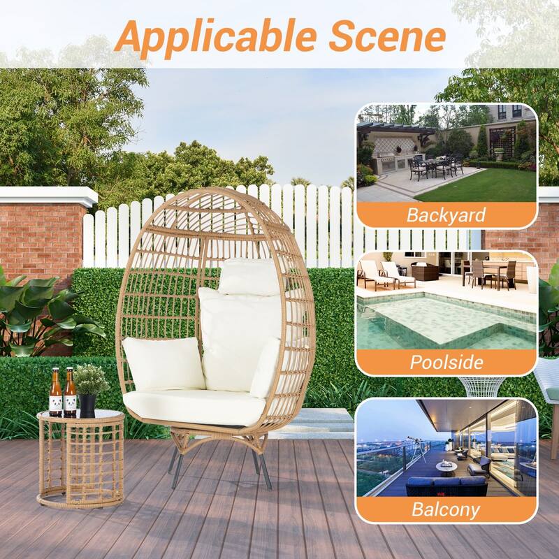 SANSTAR Patio Oversized Swivel Brown Wicker Egg Chair with Cushions