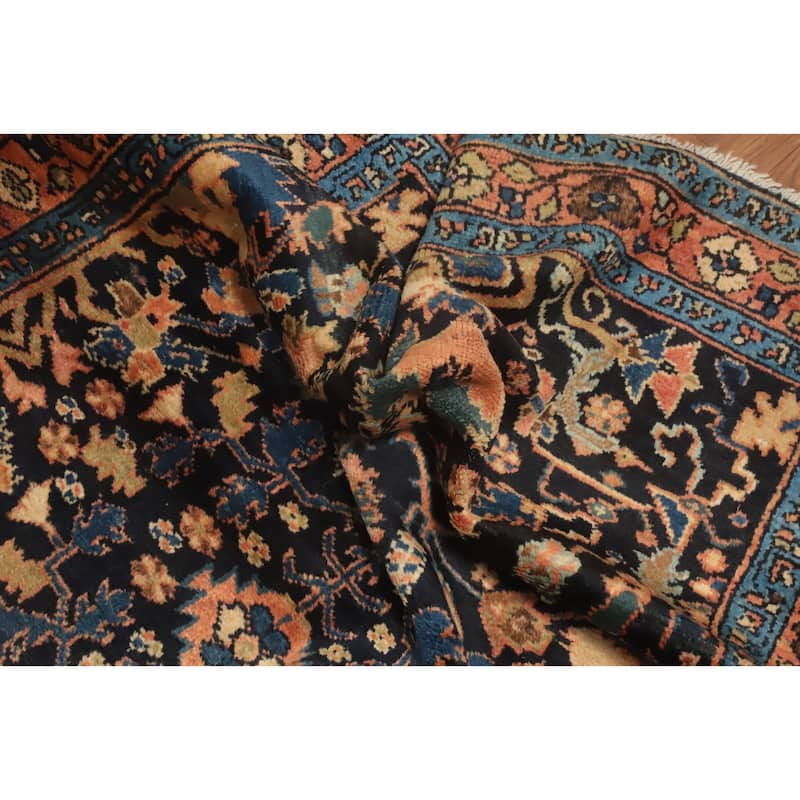 Hand Knotted Oriental 100% Wool Carpet Traditional Floral Navy Blue & Blues Malayer Area Rug - 3' 10'' X 2' 9''