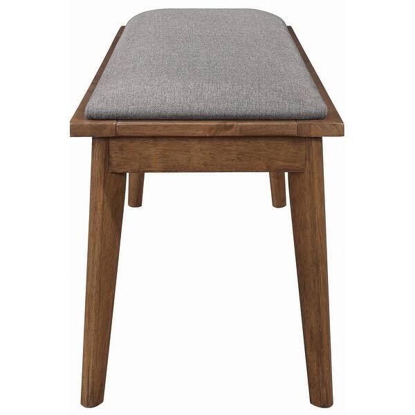 Mid Century Natural Walnut Wood Grey Upholstered Dining Bench Bed