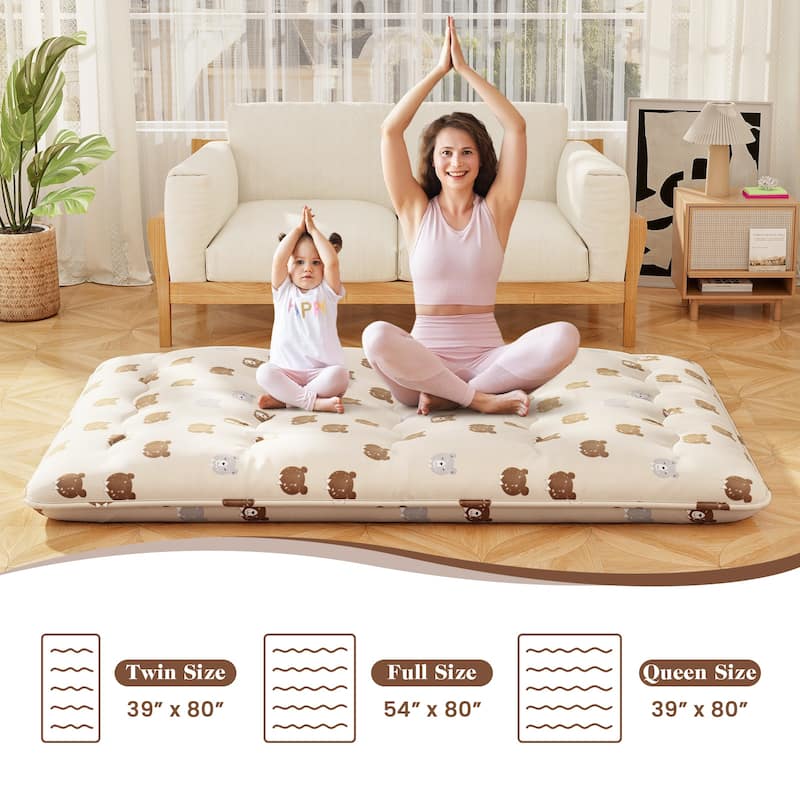 Futon Mattress Floor Bed with Removable Cover and Portable Roll-Up Sleeping Pad for Home or Travel