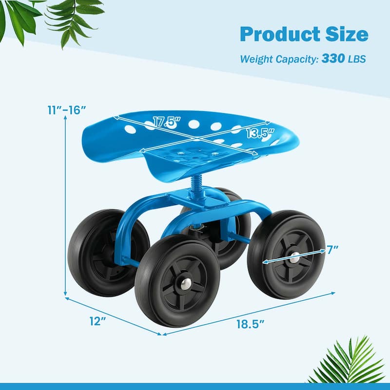 Costway Rolling Garden Cart Heavy Duty Workseat with 360° Swivel Seat - See Details