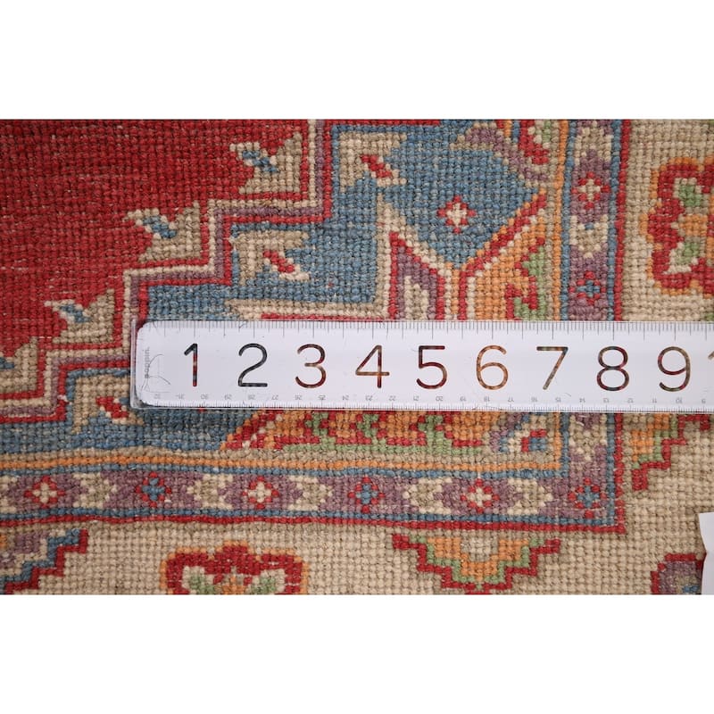 Geometric Kazak Accent Rug Hand-Knotted Traditional Wool Carpet - 3'5" x 5'2"