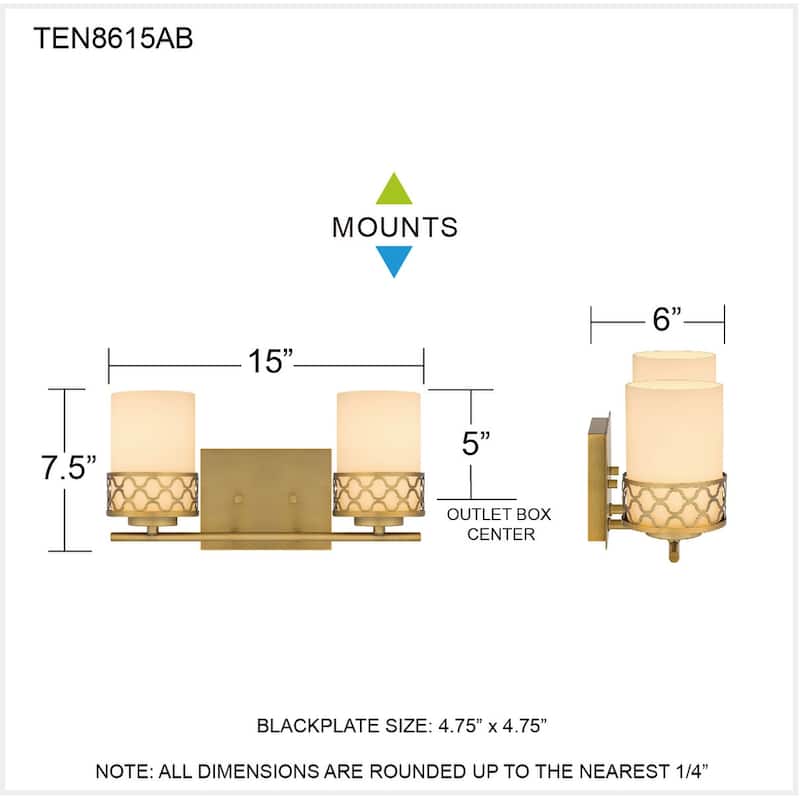 Tenley 2-Light Aged Brass Bath Light