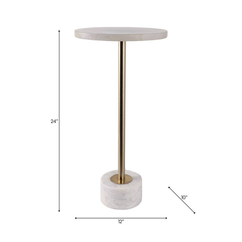Marble Metal Side Table Modern Slim Base Narrow Round Top Home Decor - 24.0"