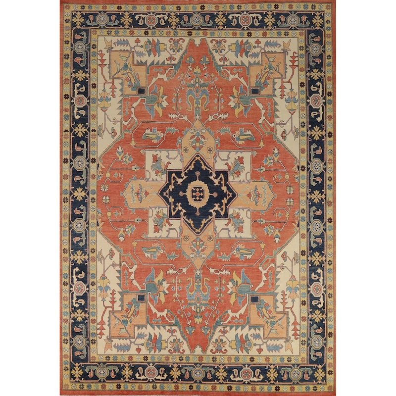Vegetable Dye Heriz Serapi Oriental Area Rug Handmade Wool Carpet - 9'2" x 11'11"