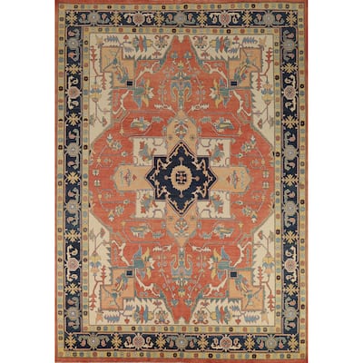 Vegetable Dye Heriz Serapi Oriental Area Rug Handmade Wool Carpet - 9'2" x 11'11"