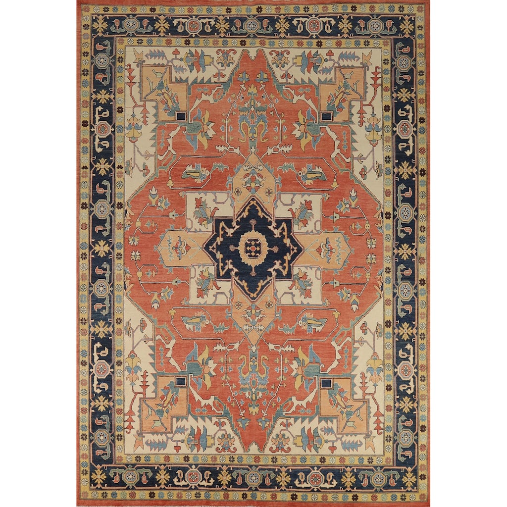 Vegetable Dye Heriz Serapi Oriental Area Rug Handmade Wool Carpet - 9'2" x 11'11"