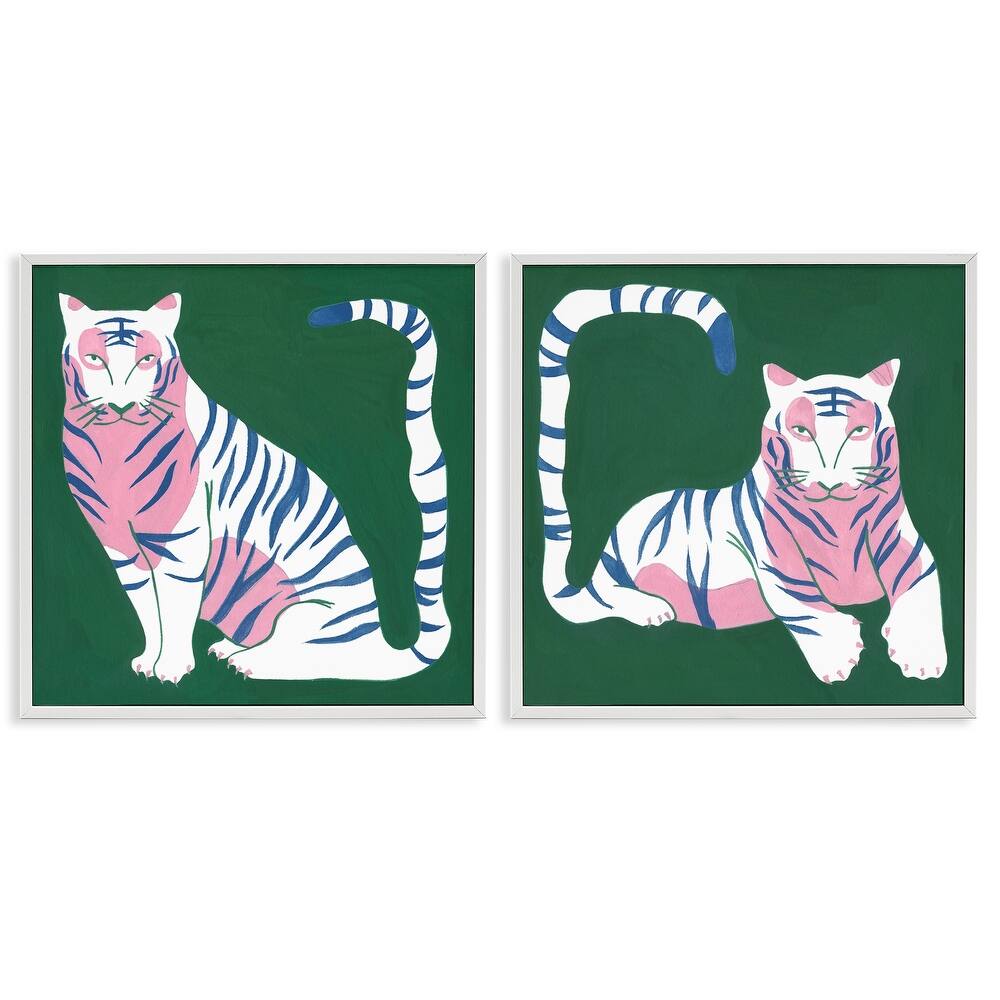 Stupell Fierce Lounging Tigers Framed Giclee Art Design By Melissa Wang (Set of 2)