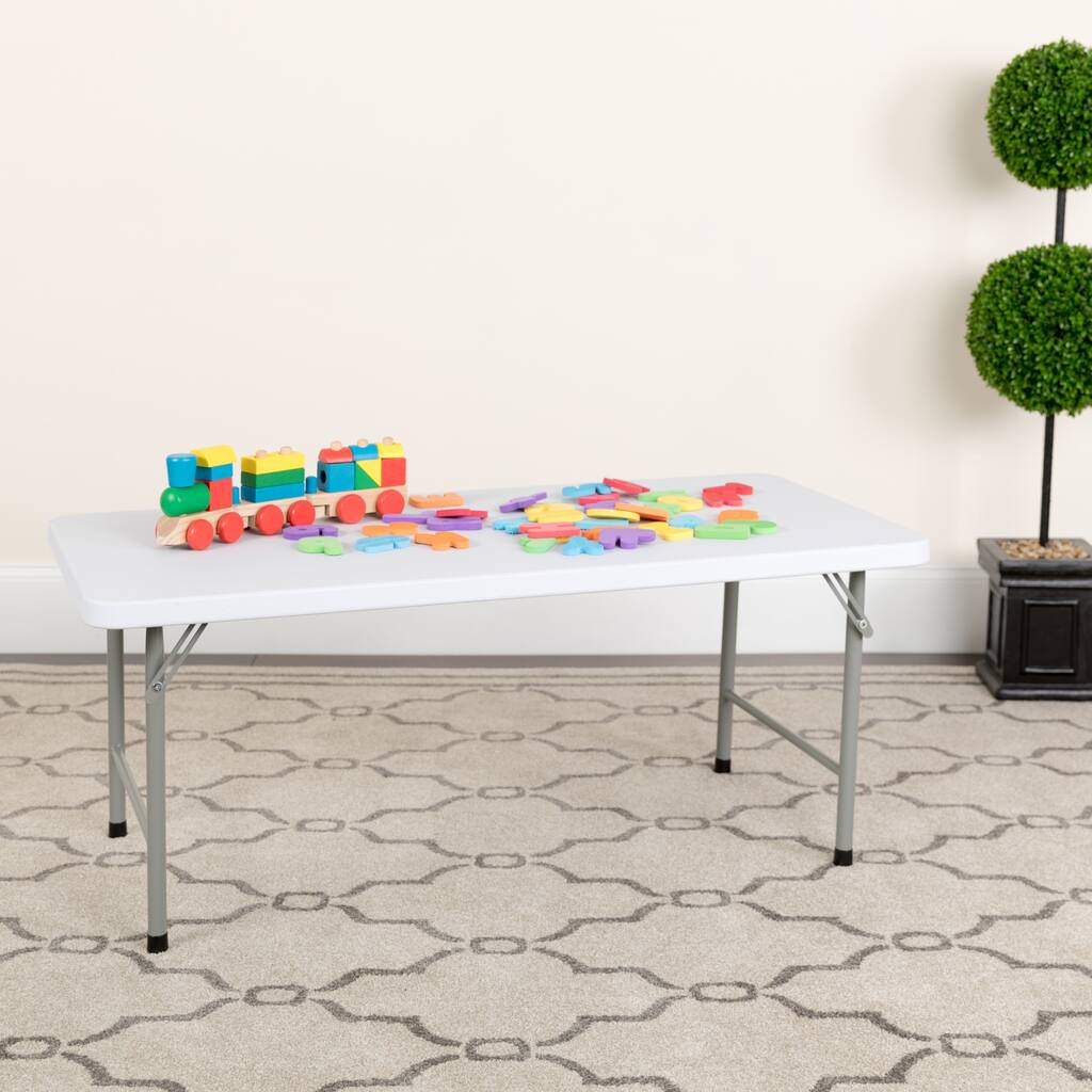 4-Foot Kid's Granite White Plastic Folding Table - Activity Table